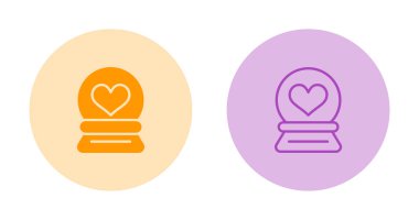 Düz kristal kartopu ve beyaz arkaplanda izole edilmiş grafik kalp simgeleri vardı. Vektör illüstrasyonu. 