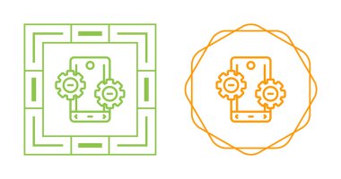 Beyaz arkaplanda akıllı telefonlar ve vites simgeleri kümesi, vektör illüstrasyonu   