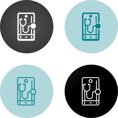 Akıllı telefon tanısı, doğrusal simge. Steteskop ve akıllı telefon. Düzenlenebilir vuruşlu satır