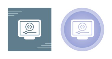 Beyaz arkaplanda video oynatma simgeleri olan bilgisayar monitörleri seti, vektör yanılsaması    