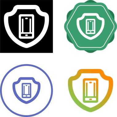 Kalkan simgeli cep telefonu. Akıllı telefon güvenli ve koruma vektörü ana hatları beyaz arka planda izole edilmiş. Vektör illüstrasyonu