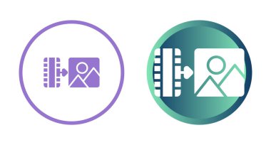 Beyaz arkaplanda film şeritleri ve resim simgeleri kümesi, vektör illüstrasyonu         