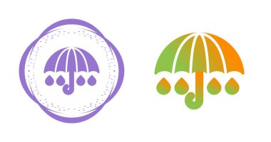 Beyaz arkaplanda izole edilmiş yağmur damlası simgelerine sahip şemsiye