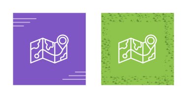 Haritadaki basit konum, doğrusal biçim simgeleri ayarlandı. Haritada belirli bir konum işaretlendi. Vektör illüstrasyonu