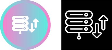 Beyaz arkaplanda sunucu simgeleri ve oklar, vektör illüstrasyonu  