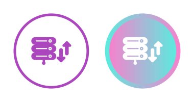 Beyaz arkaplanda sunucu simgeleri ve oklar, vektör illüstrasyonu  