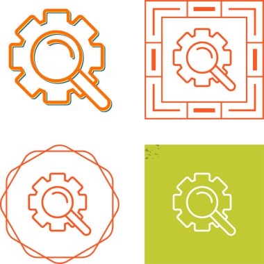 beyaz arkaplanda izole edilmiş dişli simgeli büyüteç