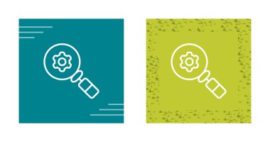 Vites İkonlu Büyüteç. Arama ve Kontrol İşareti. Fabrika Mekanizması Çarklı Sembol Koleksiyonunun Bakımı. İzole Vektör İllüstrasyonu.