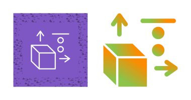 Koordinat Eksenli Küp, Doğrusal Simge Basit Vektör Resimleri 
