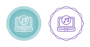 müzik çalıcı simgeleri olan dizüstü bilgisayar, vektör illüstrasyonu