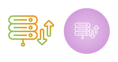 Beyaz arkaplanda sunucu simgeleri ve oklar, vektör illüstrasyonu  
