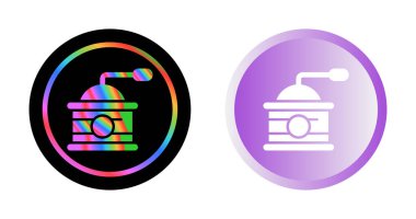 El kahve öğütücüsü ikonu, neumorfizm tarzında. İş simgeleri, beyaz UI, UX. Kahvaltı sembolü. Eski, eski, kahve çekirdekleri, mutfak, kafeterya