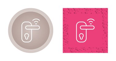 Beyaz arkaplanda izole edilmiş ikonu açmak için kablosuz teknolojiye sahip çizgi dijital kapı kilidi. Kapı kolu tabelası. Güvenlik akıllı ev. Renkli taslak konsepti. Vektör