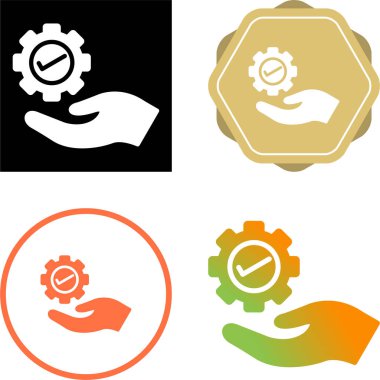 el ele tutuşan çark simgeleri seti, vektör illüstrasyonu, ayarlar sembolü