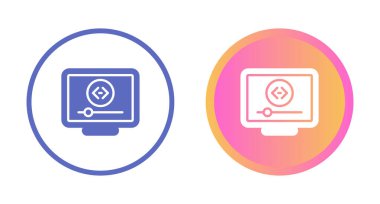 Beyaz arkaplanda video oynatma simgeleri olan bilgisayar monitörleri seti, vektör yanılsaması    