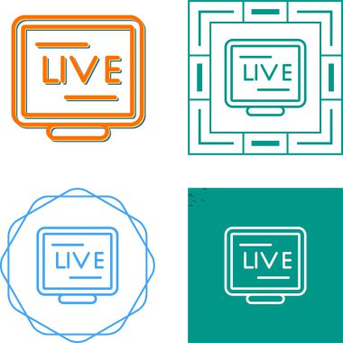 Canlı yayın ikonu. Yayın, canlı yayın veya çevrimiçi yayın için düğme. Televizyon için şablon, çevrimiçi kanal, canlı flaş haber, sosyal medya