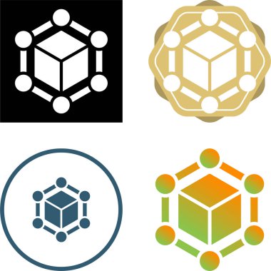 Koyu arkaplanda blok zinciri simgesi logosu konsepti. Kripto para birimi veri imzası tasarımı. Soyut geometrik blok zincir teknolojisi iş tabelası. Vektör illüstrasyonu