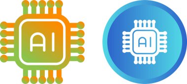 Yapay zeka mikroçip simgeleri kümesi, vektör illüstrasyonu