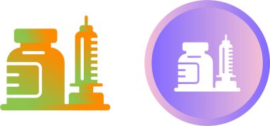 Beyaz arka planda ilaç şişeleri ve şırınga simgeleri    