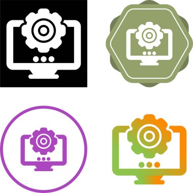 Beyaz arkaplanda bilgisayar ekranları ve vitesler, vektör illüstrasyonu  