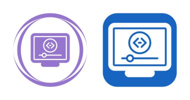 Beyaz arkaplanda video oynatma simgeleri olan bilgisayar monitörleri seti, vektör yanılsaması    