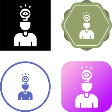 Kafasında ampul vektör simgesi olan bir kafa. Grafik ve web tasarımı için beyaz arkaplanda görüntüleme izole edildi.