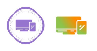 Beyaz arkaplanda bilgisayar monitörü ve akıllı telefon simgeleri, vektör illüzyonu  