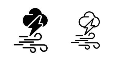 Rüzgar, bulut ve şimşek simgesi seti, Rüzgarlı hava uygulaması simgeleri beyaz arkaplanda izole. Vektör illüstrasyonu, modern tasarım uygulamaları için mükemmel.
