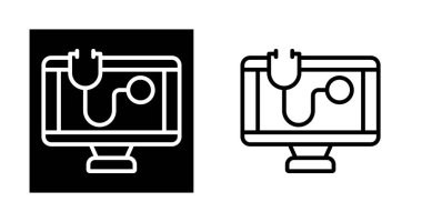 Stetoskop sembolleri gösteren renkli bilgisayar monitörü simgesi kümesi   