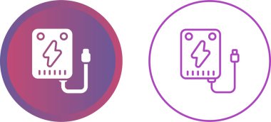 Güç bankası hattı simgesi. Beyaz arkaplanda modaya uygun düz bir sembol. Tasarım için web şarkısı.