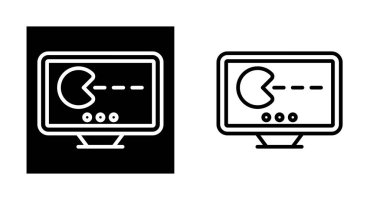 Beyaz arkaplanda oyun simgeleri olan bilgisayar monitörleri, vektör illüstrasyonu 