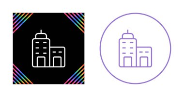 Siyah çizgi şehir binası simgesi beyaz arkaplanda izole edildi. Şehir merkezi inşaatı. dinamik renkli simgeleri ayarla. vektör illüstrasyonu