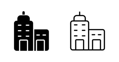 Şehir binaları simgeleri ayarlandı, vektör illüstrasyonu