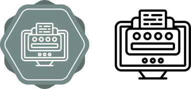 Beyaz arkaplanda bilgisayar ekranı simgesi olan yazıcılardaki belgeler izole edildi. vektör