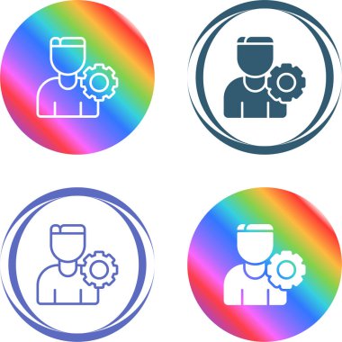 Man and Gear Icon Design. İnsan Kaynakları Vektör Simgesi. İçerideki Adam Glifi Simgesi. Beyaz Arka plan 'da izole edilmiş. Vektör İllüstrasyonu