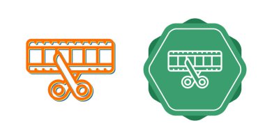 Beyaz arkaplan üzerinde film şeritleri simgeleri kesen makas seti, vektör illüstrasyonu      