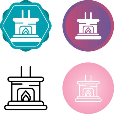 Beyaz arkaplanda şömine simgeleri kümesi, vektör illüstrasyonu  