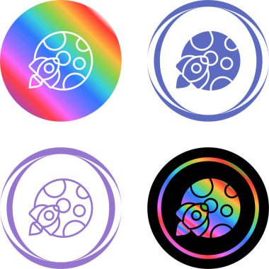 Aylı bir roket gemisi. Beyazda izole edilmiş. Düz çizgi simgesi