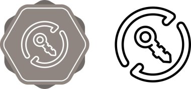 Kare çerçeveli anahtar ve dairesel oklara sahip simgeler.