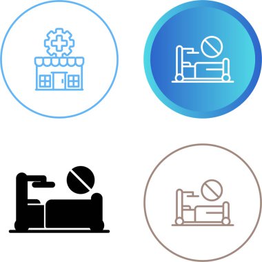 Beyaz arka planda dur işareti simgeleri olan hastane yatakları.   