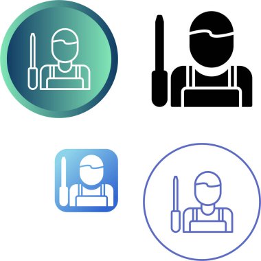 Basit işçi, mühendis, beyaz arka planda tamirci simgeleri. Vektör illüstrasyonu. 