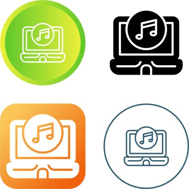 müzik çalıcı simgeleri olan dizüstü bilgisayar, vektör illüstrasyonu