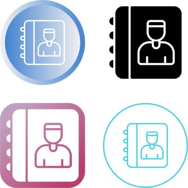 Adres defteri simgesini. Beyaz arka plan üzerinde kişi Not düz vektör çizim.