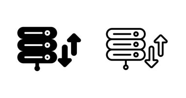 Beyaz arkaplanda sunucu simgeleri ve oklar, vektör illüstrasyonu  