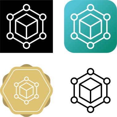 Koyu arkaplanda blok zinciri simgesi logosu konsepti. Kripto para birimi veri imzası tasarımı. Soyut geometrik blok zincir teknolojisi iş tabelası. Vektör illüstrasyonu