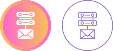 Beyaz arkaplan, vektör illüstrasyonunda veri merkezi ve e-posta harflerinin vektör kümesi       