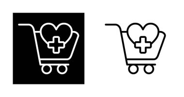 İçinde kalp şekli ve tıbbi haç sembolleri bulunan alışveriş arabaları simgeleri 