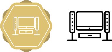 Ev sinema çizgi simgesini kavramı. Ev sinema vektör lineer illüstrasyon, sembol, işareti