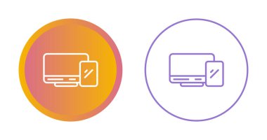 Beyaz arkaplanda bilgisayar monitörü ve akıllı telefon simgeleri, vektör illüzyonu  