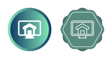 Beyaz arkaplanda izole edilmiş ev simgelerine sahip bilgisayar ekranları, vektör çizimi   